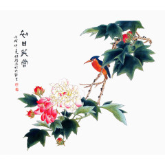 中国风工笔花鸟