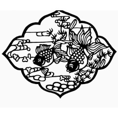 金鱼水草剪纸图案