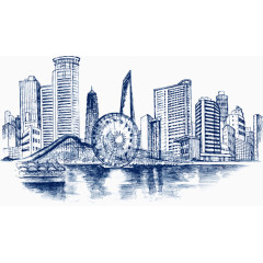 手绘城市建筑