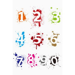 数字不规则图形彩色泼墨元素合集