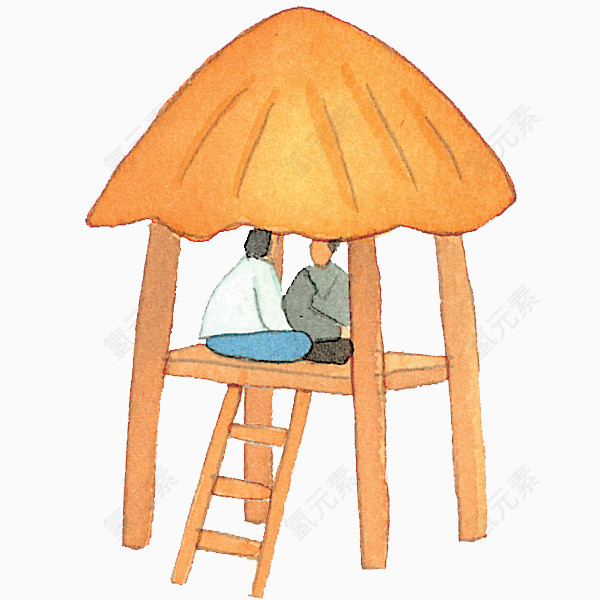 卡通茅草屋子