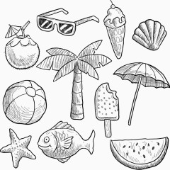 手绘风线条夏日元素