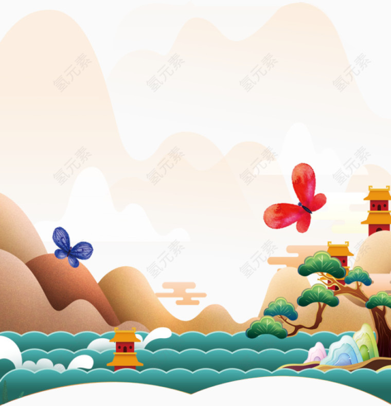 扁平风山水