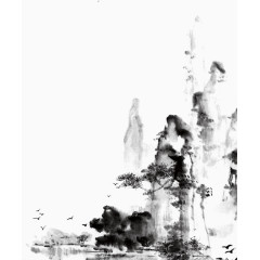 山峰树木水墨画