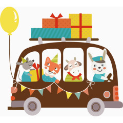 小车礼物卡通手绘装饰元素