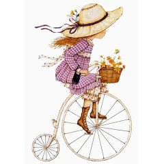 手绘骑自行车女孩插画