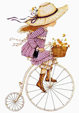 手绘骑自行车女孩插画