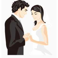 手绘男女婚纱照