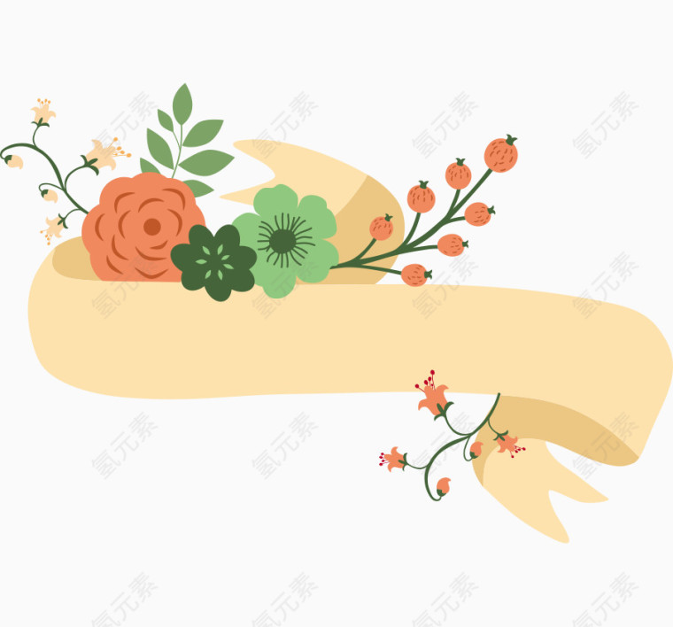 黄色彩带花朵矢量
