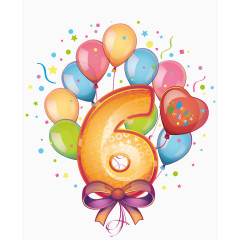 卡通手绘彩色气球数字6 