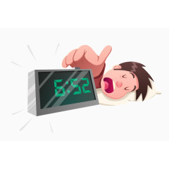 手绘卡通风男孩睡懒觉按闹钟
