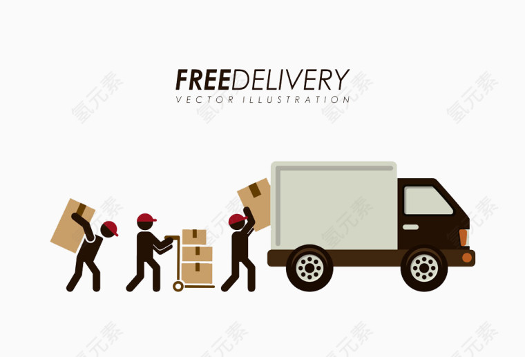 卡通手绘箱子物流汽车