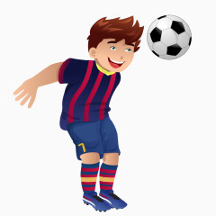 卡通手绘蓝色衣服头顶足球男孩