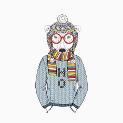 卡通动物北极熊肖像画