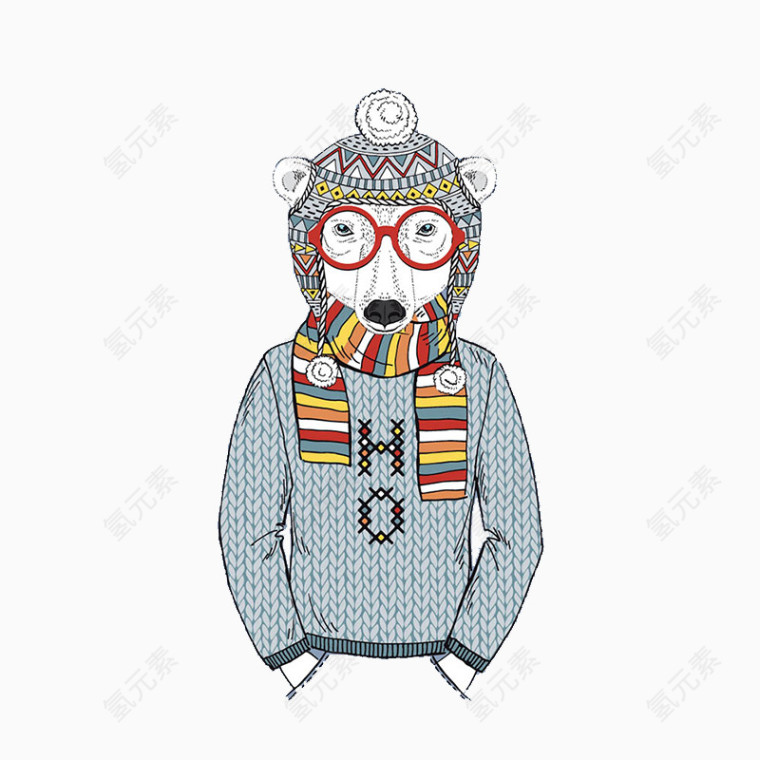 卡通动物北极熊肖像画