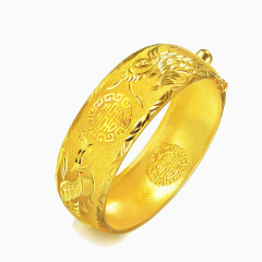 周生生足金首饰品双囍龙凤配花龙凤镯黄金手镯女74356K二