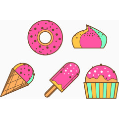 卡通矢量粉红甜甜圈雪糕