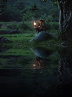 男孩,灯,夜,沿江,反思,水,儿童,孩子,平静,和平,宁静,免費的照片