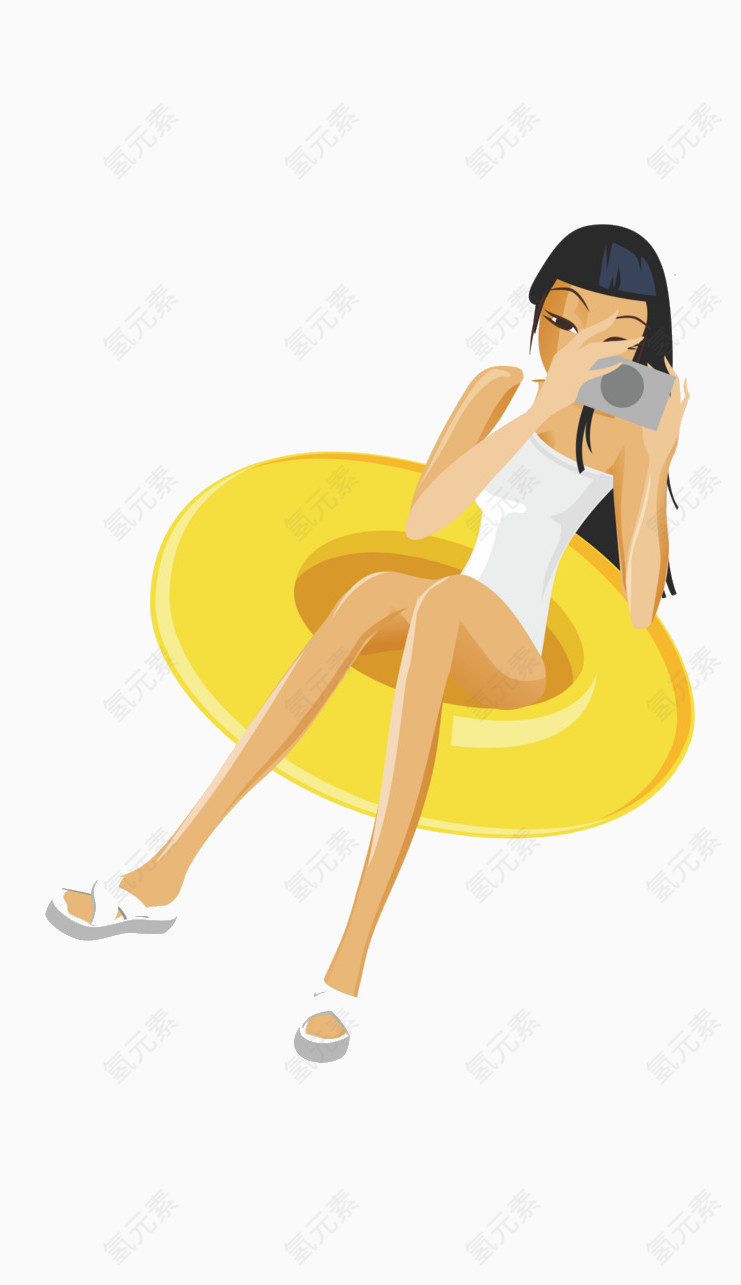 坐在游泳圈上的美女