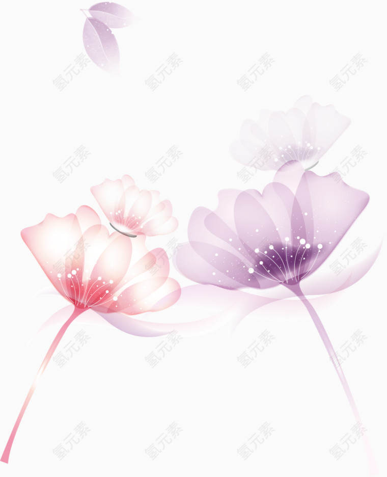 粉色紫色梦幻手绘花