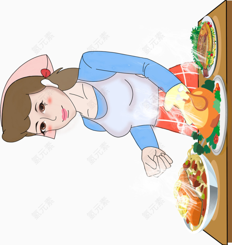 做饭的女人卡通手绘