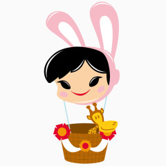 小兔子卡通热气球