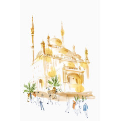 水彩手绘金色城堡