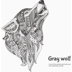 手绘花纹灰狼素材