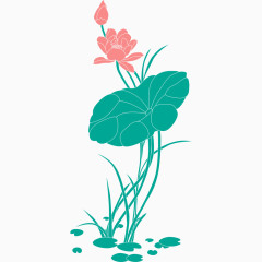 蓝色荷叶荷花卡通手绘装饰元素