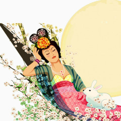 手绘中秋仕女图