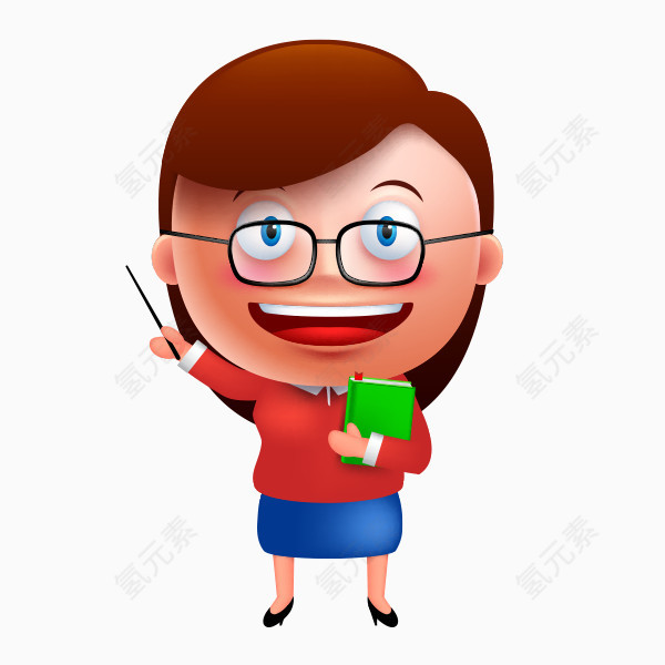 手绘卡通上课女老师
