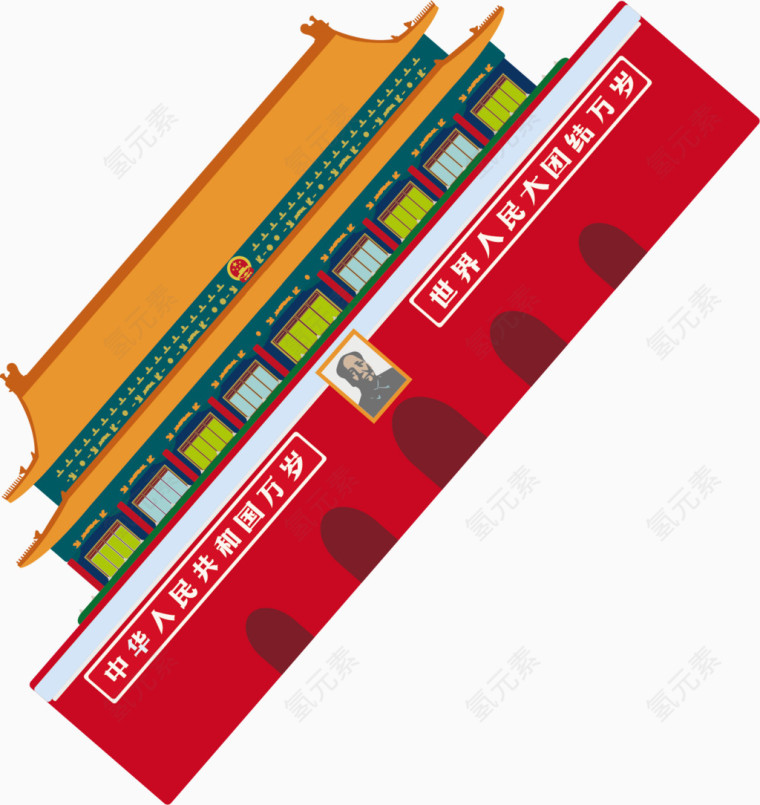 天安门卡通手绘图标元素