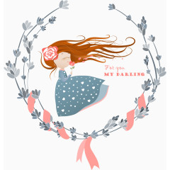 坐在花环上的可爱女孩子