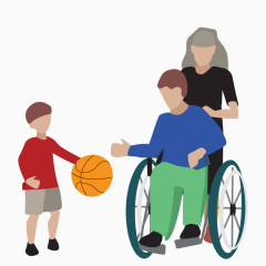 卡通手绘轮椅男孩和小孩玩球