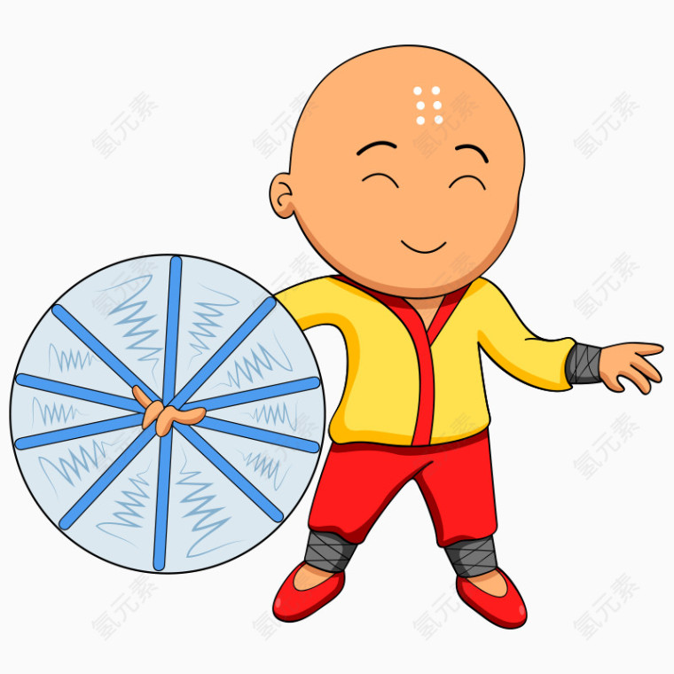 卡通人物小和尚练功功夫棍棒