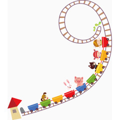 过山车水彩卡通手绘装饰元素