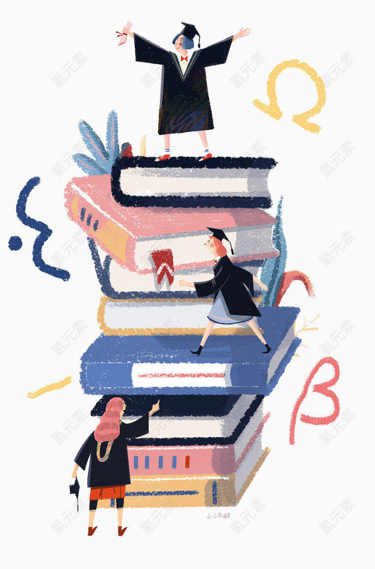 水彩油画毕业生插画