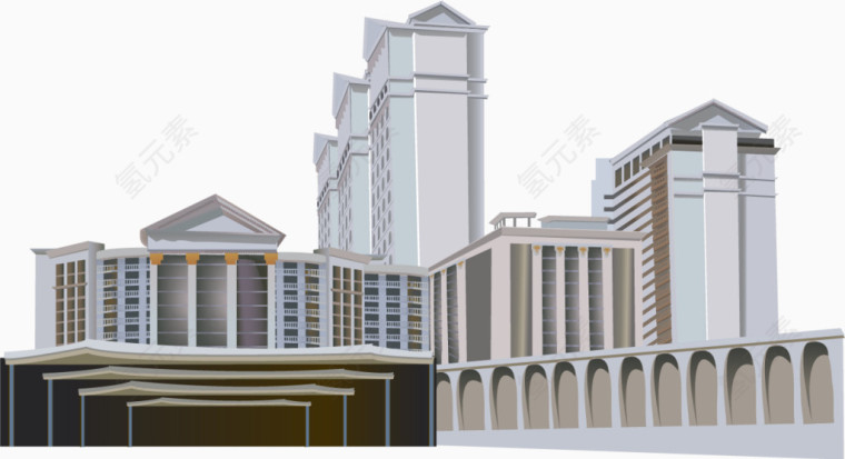矢量手绘城市建筑