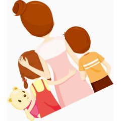 母亲和孩子背影卡通手绘