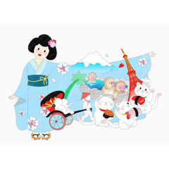 手绘日本女孩旅游出行插画
