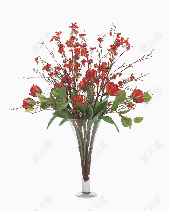 细瓶红色花卉插花