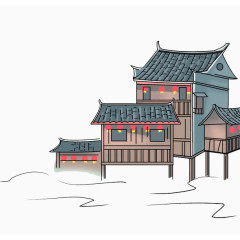 手绘古代建筑