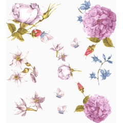 手绘紫色花朵蝴蝶