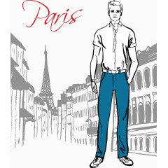 手绘街头休闲男性