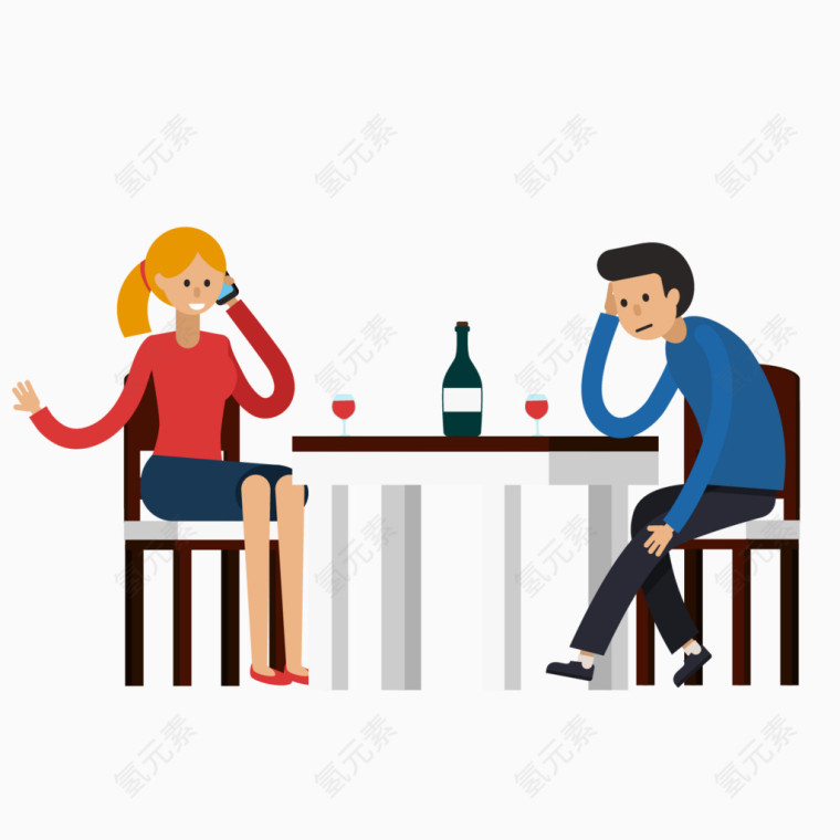 卡通手绘两情侣喝酒