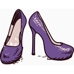 卡通手绘素描紫色高跟鞋 