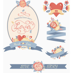 小清新花朵爱心矢量标签合集