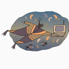 潜水拿电脑的小人素材免抠