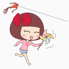 拿着风车放风筝的女孩