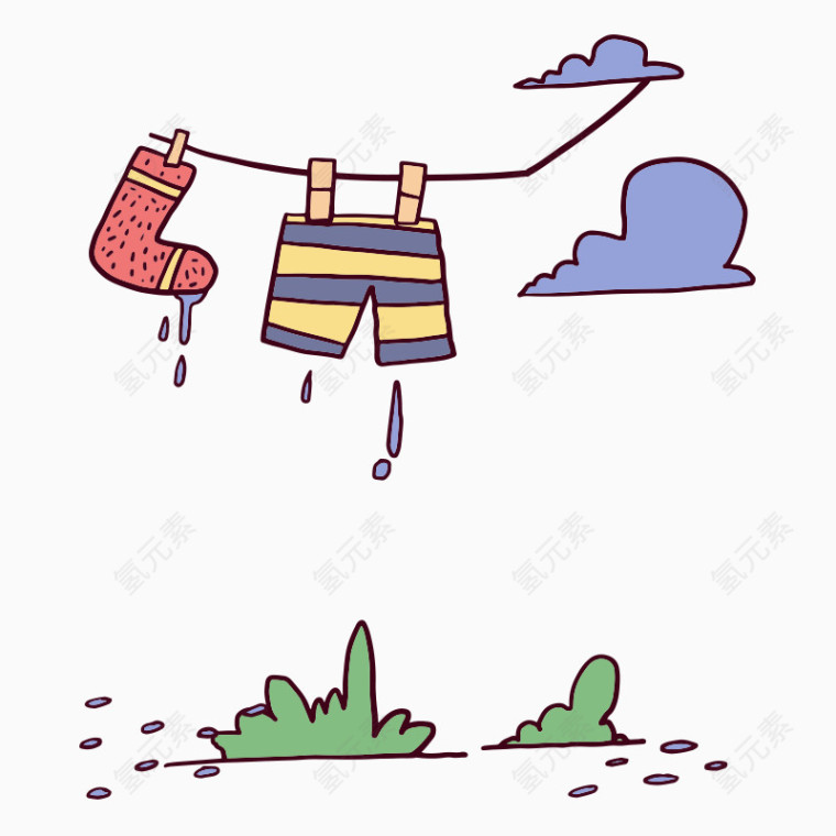 晾衣服滴水卡通